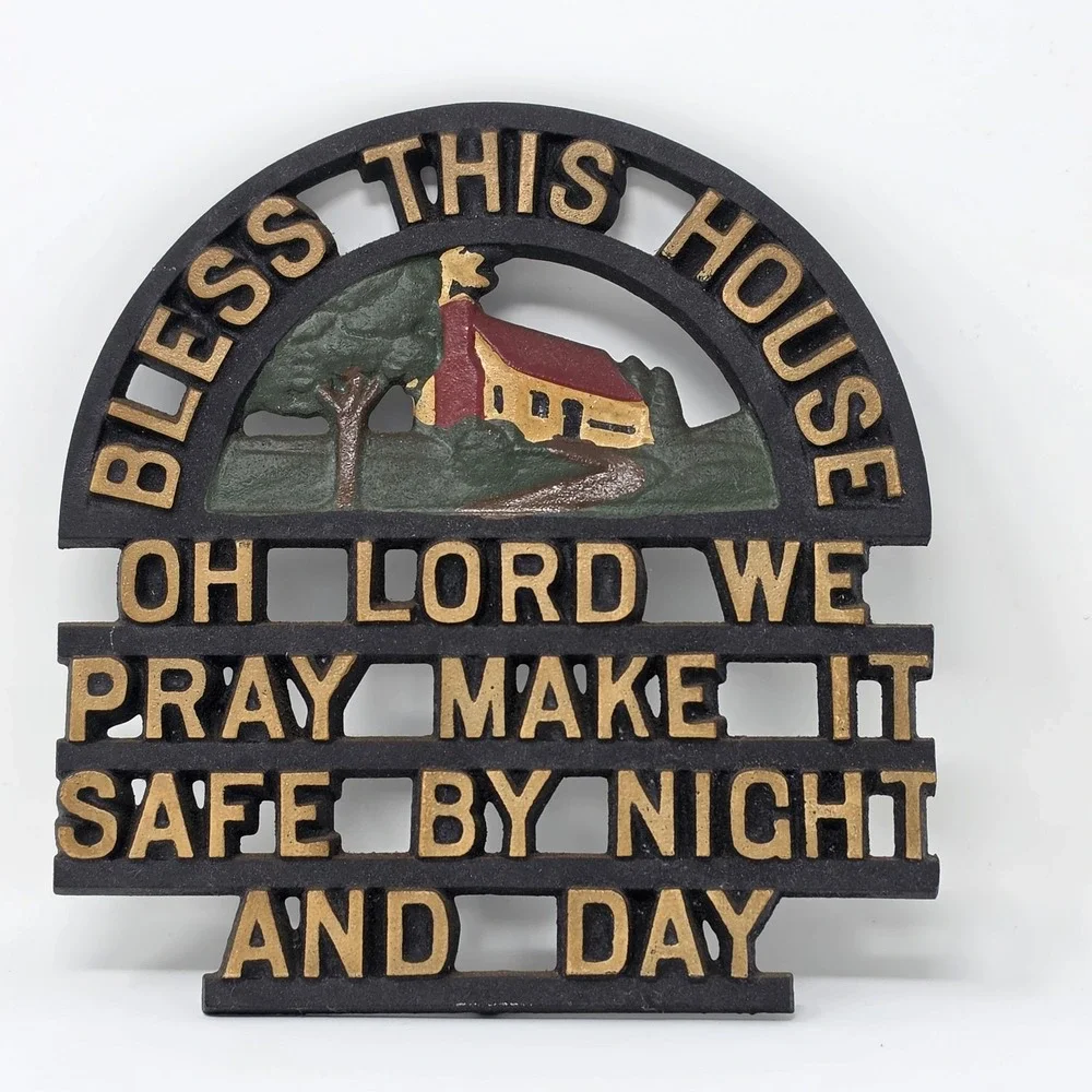 Vintage Bless This House Oh Lord Prayer ~ Cast Iron Trivet Farmhouse Decor